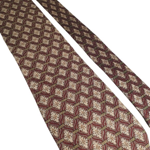 Hunting Horn Designer Tie Burgundy Cream Riggins Pattern Silk Mens Classic Wear - Picture 2 of 5